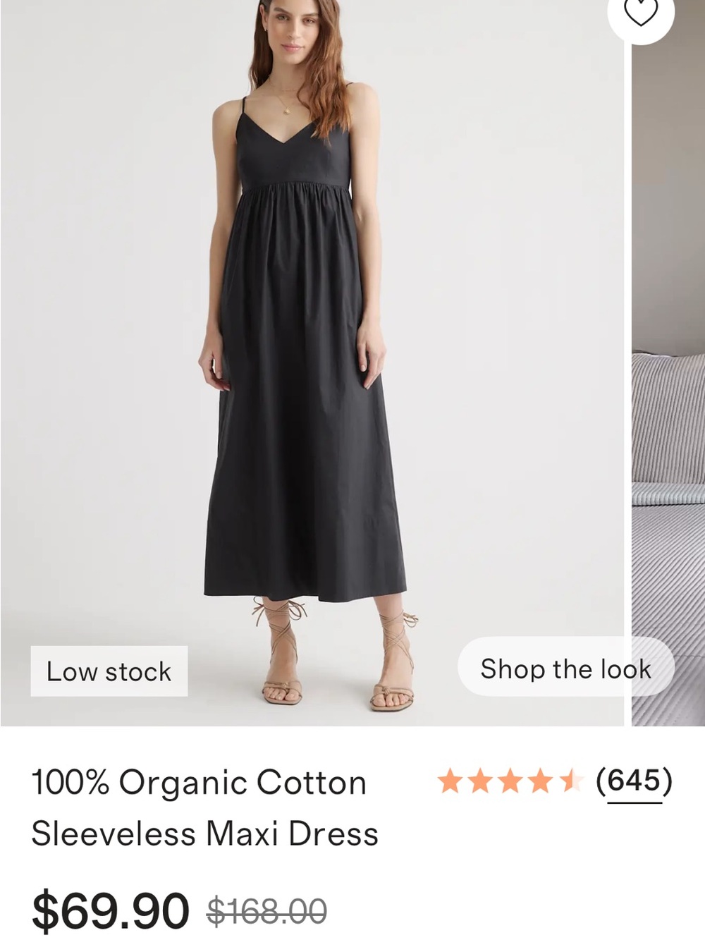 Quince Black Sleeveless V-Neck Organic Cotton Maxi Dress